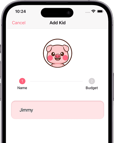Add kid screen from Piggy Bank for Kids app