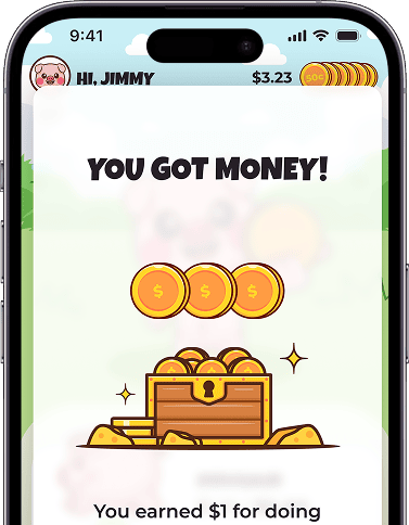 Kids earning money screen from Piggy Bank for Kids app
