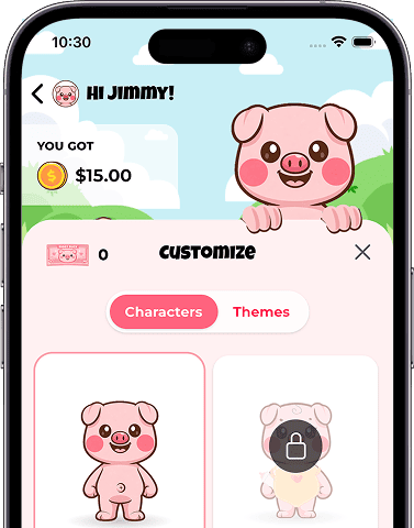 Kids customization screen from Piggy Bank for Kids app